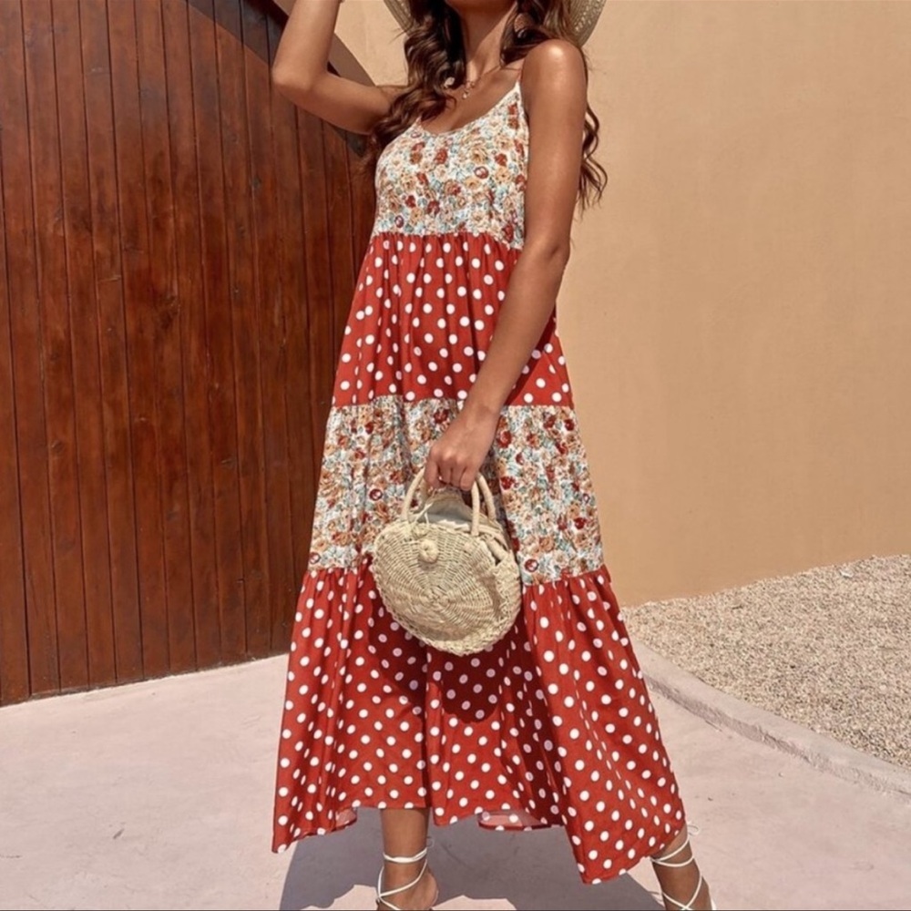 Boho Floral Dot Cami Maxi Dress